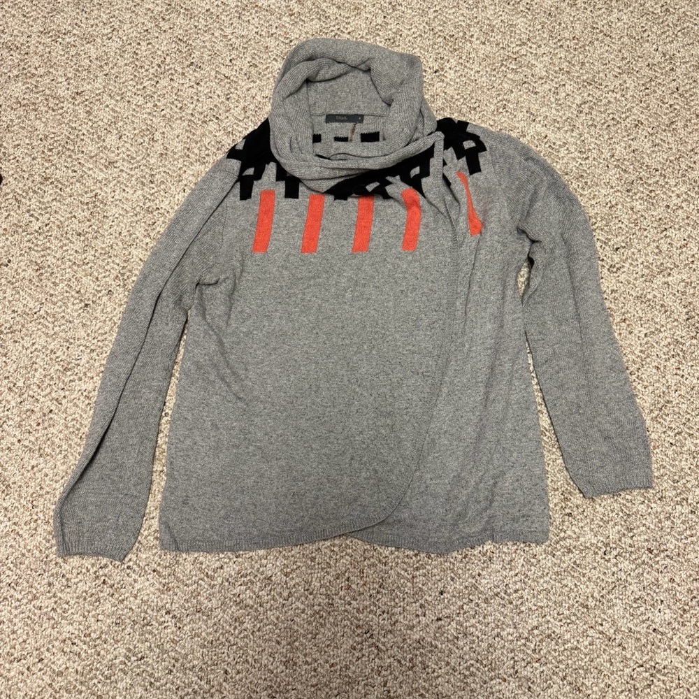Anthropologie Gray and Red Cowl Neck Sweater